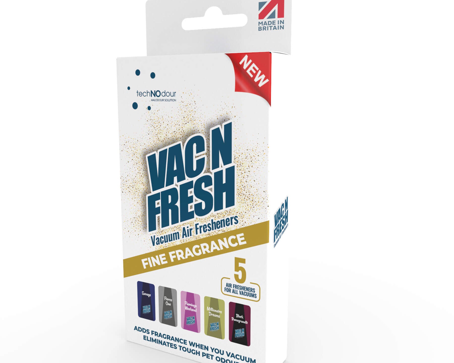 Side view of Vac N Fresh Fine Fragrance hoover air freshener pack