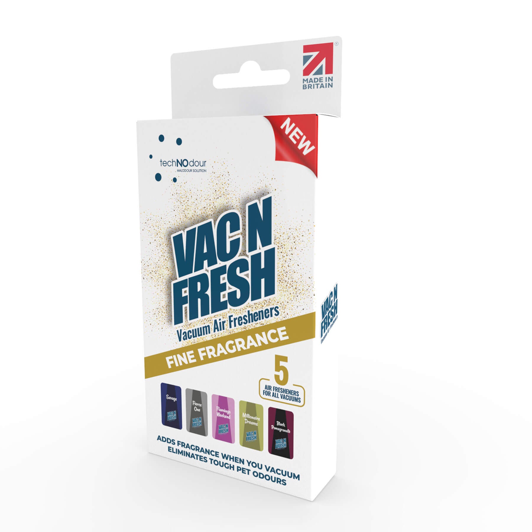 Side view of Vac N Fresh Fine Fragrance hoover air freshener pack